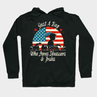 Train Lover US Flag Just A Boy Who Loves Dinosaurs & Trains Hoodie